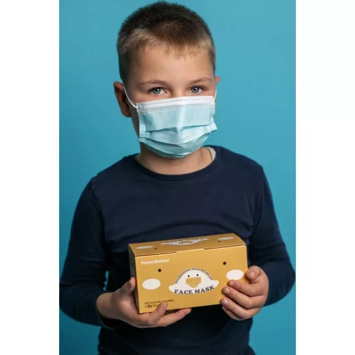 Gyerek kék maszk 50 db dobozonként Flame Brother 3 rétegű egészségügyi gyerekmaszk