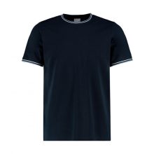 Uniszex rövid ujjú póló Kustom Kit Fashion Fit Tipped Tee XS, Sötétkék (navy)/Fehér/Világos kék