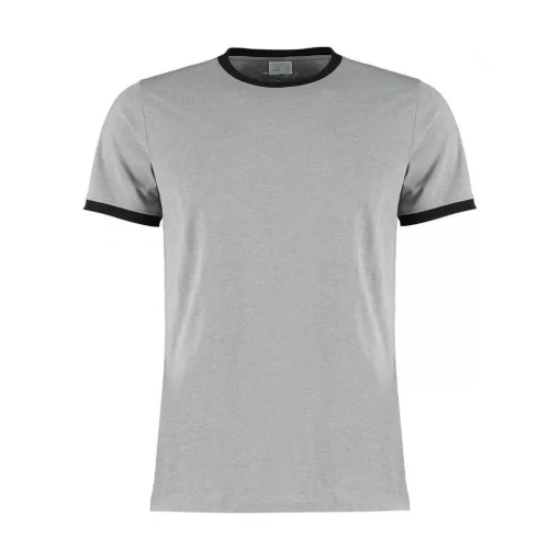 Férfi rövid ujjú póló Kustom Kit Fashion Fit Ringer Tee M, Világos szürke Marl/Fekete