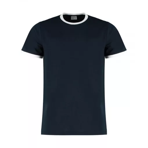 Férfi rövid ujjú póló Kustom Kit Fashion Fit Ringer Tee XS, Sötétkék navy/fehér
