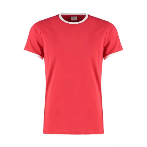 Férfi rövid ujjú póló Kustom Kit Fashion Fit Ringer Tee XL, Piros/Fehér