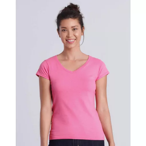 Női póló  Csapott ujjú Gildan Ladies Softstyle V-Neck T-Shirt   Fehér   urespolo.hu