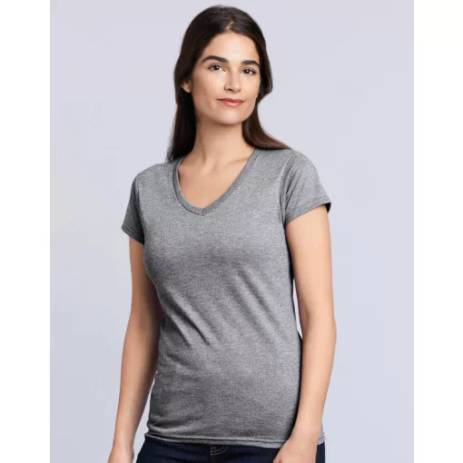 Női póló  Csapott ujjú Gildan Ladies Softstyle V-Neck T-Shirt   Fehér   urespolo.hu