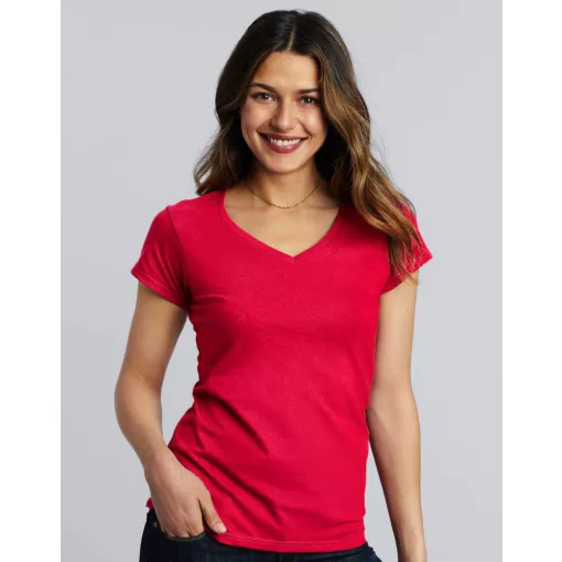 Női póló  Csapott ujjú Gildan Ladies Softstyle V-Neck T-Shirt   Fehér   urespolo.hu