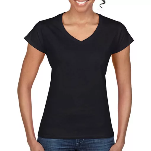 Női póló  Csapott ujjú Gildan Ladies Softstyle V-Neck T-Shirt   Fekete   urespolo.hu