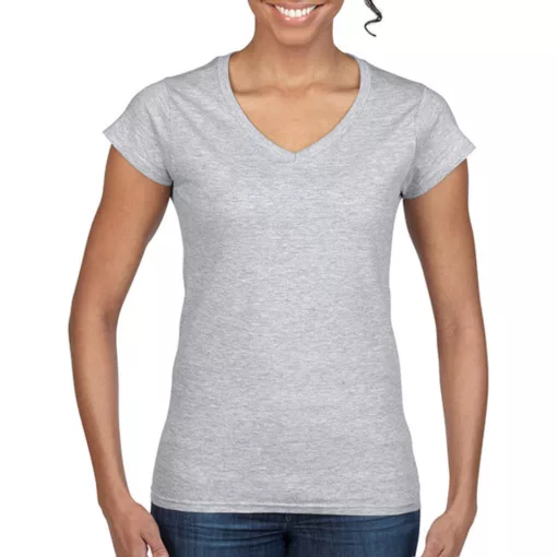 Női póló  Csapott ujjú Gildan Ladies Softstyle V-Neck T-Shirt   Sportszürke   urespolo.hu