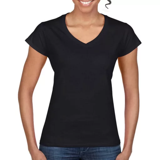 Női póló  Csapott ujjú Gildan Ladies Softstyle V-Neck T-Shirt   Azálea (világos rózsaszín)   u