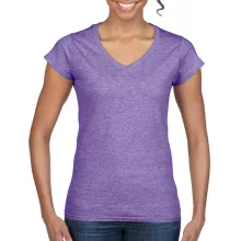 Női póló  Csapott ujjú Gildan Ladies Softstyle V-Neck T-Shirt   Azálea (világos rózsaszín)   u