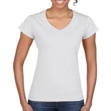 Női póló  Csapott ujjú Gildan Ladies Softstyle V-Neck T-Shirt   Azálea (világos rózsaszín)   u