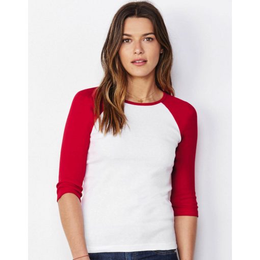 Női 3/4-es ujjú póló Bella Canvas 3/4 Sleeve Contrast Raglan T-Shirt S, Fehér/Sötétkék (navy)