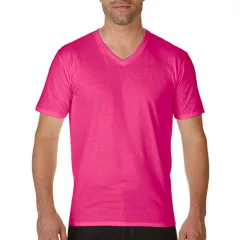 Férfi póló  Rövid ujjú Gildan Premium Cotton Adult V-Neck T-Shirt   Heliconia (sötét rózsaszín)