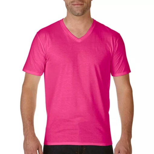 Férfi póló  Rövid ujjú Gildan Premium Cotton Adult V-Neck T-Shirt   Heliconia (sötét rózsaszín)