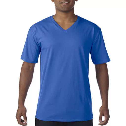 Férfi póló  Rövid ujjú Gildan Premium Cotton Adult V-Neck T-Shirt   Heliconia (sötét rózsaszín)