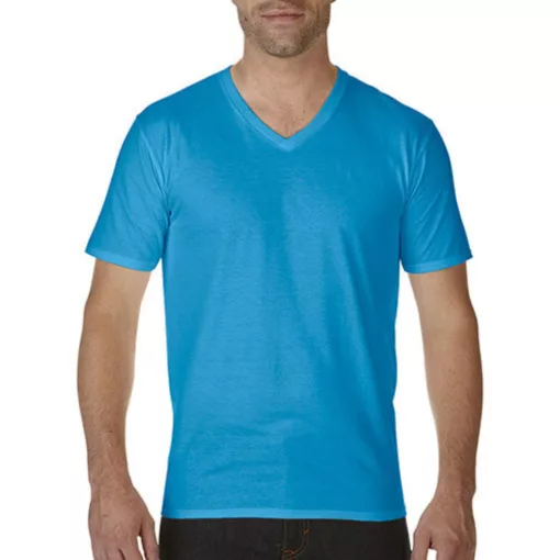 Férfi póló  Rövid ujjú Gildan Premium Cotton Adult V-Neck T-Shirt   Heliconia (sötét rózsaszín)