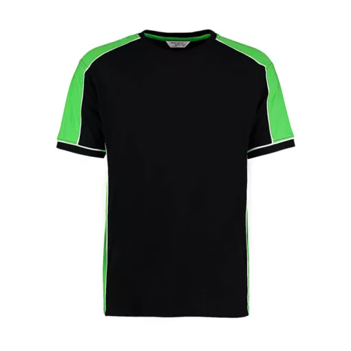 Uniszex rövid ujjú póló Kustom Kit Formula Racing Estoril T-Shirt L, Fekete/Lime zöld zöld/Fehé
