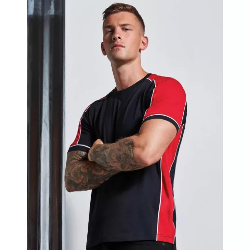 Uniszex rövid ujjú póló Kustom Kit Formula Racing Estoril T-Shirt XL, Fekete/Piros/Fehér