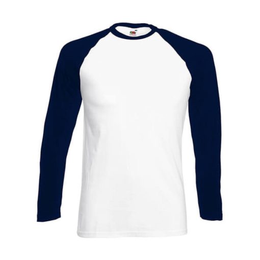 Férfi póló  Hosszú ujjú Fruit of the Loom Baseball Longsleeve T   Fehér/Mély sötétkék   urespol
