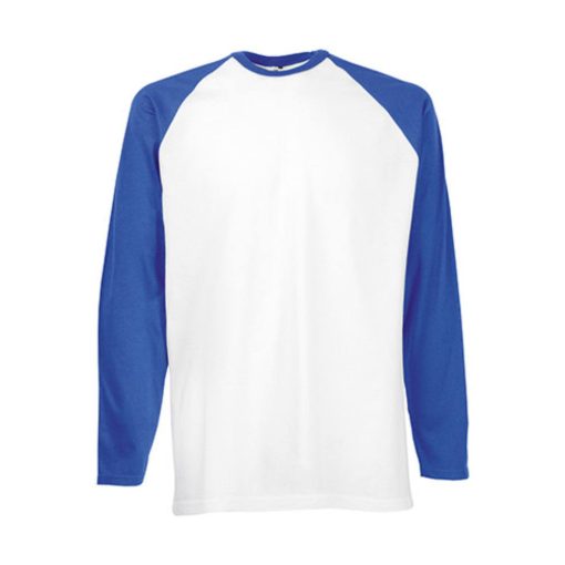 Férfi póló  Hosszú ujjú Fruit of the Loom Baseball Longsleeve T   Fehér/Mély sötétkék   urespol