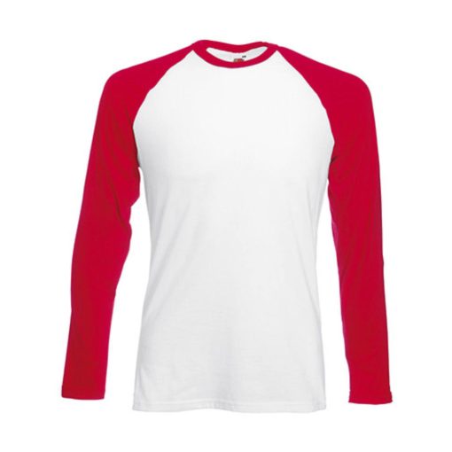 Férfi póló  Hosszú ujjú Fruit of the Loom Baseball Longsleeve T   Fehér/Mély sötétkék   urespol