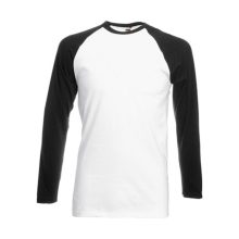 Férfi póló  Hosszú ujjú Fruit of the Loom Baseball Longsleeve T   Fehér/Fekete   urespolo.hu