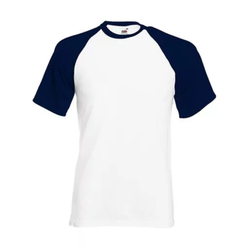 Uniszex póló  Rövid ujjú Fruit of the Loom Baseball T   Fehér/Mély sötétkék   urespolo.hu