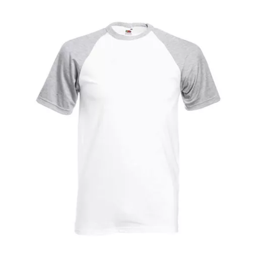 Uniszex póló  Rövid ujjú Fruit of the Loom Baseball T   Fehér/ Sport szürke   urespolo.hu