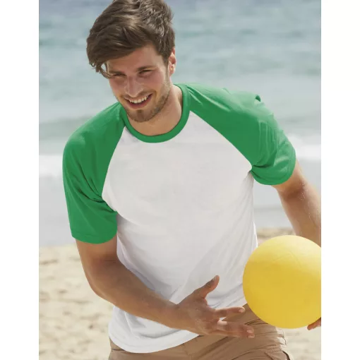 Uniszex póló  Rövid ujjú Fruit of the Loom Baseball T   Fehér/ Sport szürke   urespolo.hu