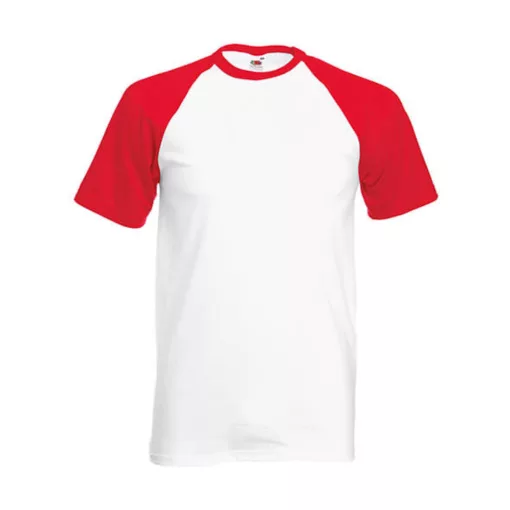 Uniszex póló  Rövid ujjú Fruit of the Loom Baseball T   Fehér/Piros   urespolo.hu