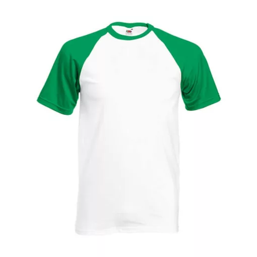 Uniszex póló  Rövid ujjú Fruit of the Loom Baseball T   Fehér/Kelly zöld   urespolo.hu