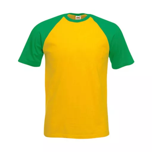 Uniszex póló  Rövid ujjú Fruit of the Loom Baseball T   Napraforgó sárga/Kelly zöld   urespolo.