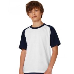 Gyerek rövid ujjú póló B and C Base-Ball/kids T-Shirt 3/4 (98/104), Fehér/Sötétkék (navy)