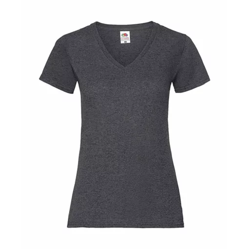 Női póló  Csapott ujjú Fruit of the Loom Valueweight V-Neck T Lady-Fit   Sötét heather szürke