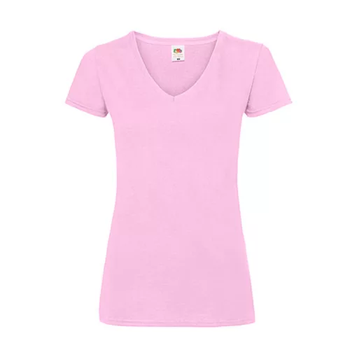 Női póló  Csapott ujjú Fruit of the Loom Valueweight V-Neck T Lady-Fit   Világos rózsaszín (pin