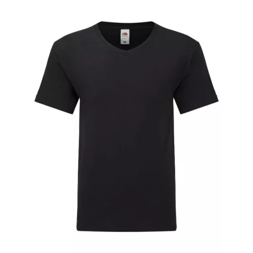 Férfi rövid ujjú póló Fruit of the Loom Iconic 150 V Neck T -4XL, Fekete