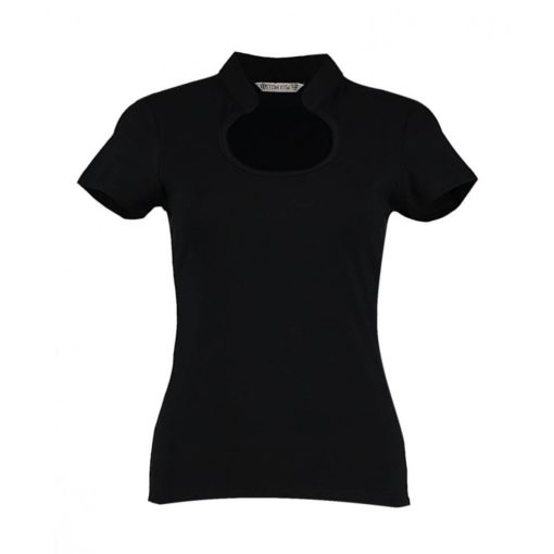 Női csapott ujjú póló Kustom Kit Regular Fit Keyhole Neck Top XS/S (8/10), Fekete