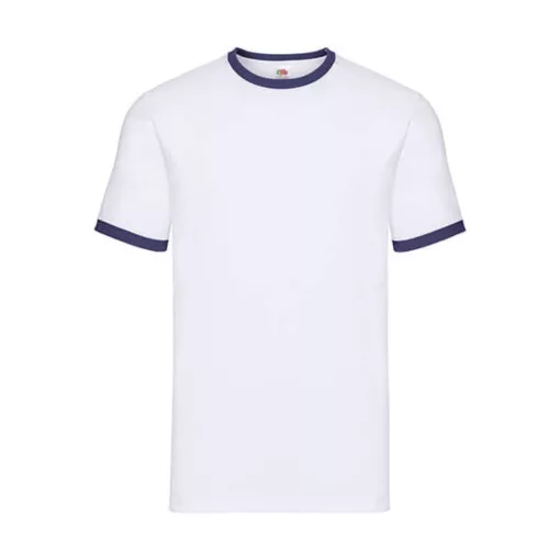 Uniszex póló  Rövid ujjú Fruit of the Loom Ringer T   Fehér/Sötétkék navy   urespolo.hu