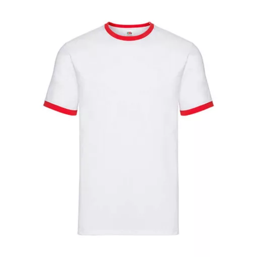 Uniszex póló  Rövid ujjú Fruit of the Loom Ringer T   Fehér/Piros   urespolo.hu