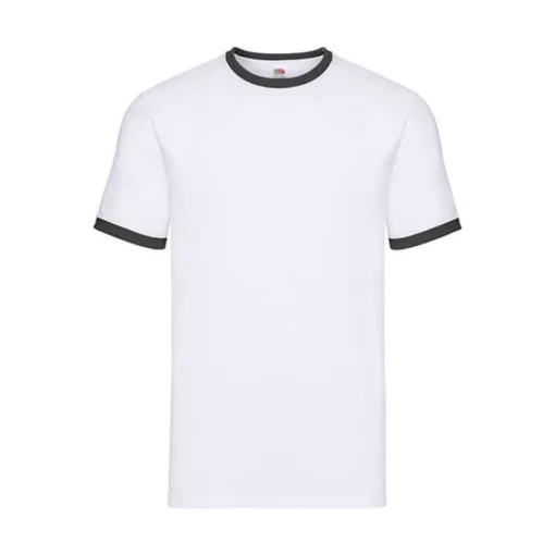 Uniszex póló  Rövid ujjú Fruit of the Loom Ringer T   Fehér/Fekete   urespolo.hu