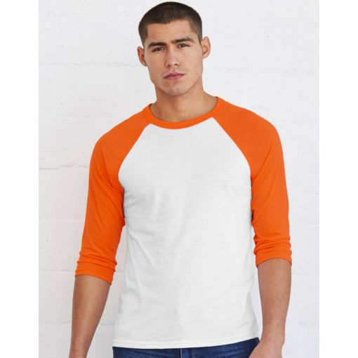 Uniszex 3/4-es ujjú póló Bella Canvas Unisex 3/4 Sleeve Baseball T-Shirt XL, Fehér/Denim