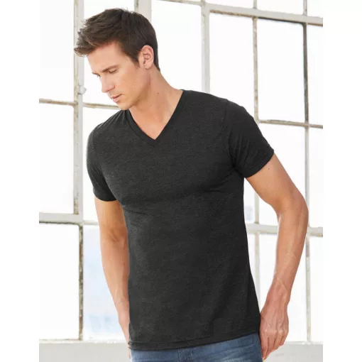 Uniszex rövid ujjú póló Bella Canvas Unisex Triblend V-Neck T-Shirt L, Zöld Triblend