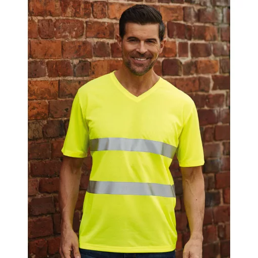 Uniszex rövid ujjú póló munkaruha Yoko Fluo Super Light V-Neck T-Shirt 3XL, Fluo Narancs