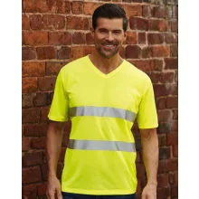 Uniszex rövid ujjú póló munkaruha Yoko Fluo Super Light V-Neck T-Shirt 3XL, Fluo Sárga