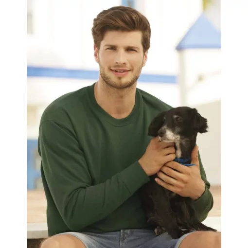 Férfi Pulóver  Hosszú ujjú Fruit of the Loom Lightweight Set-In Sweat   Sötétzöld   urespolo.hu
