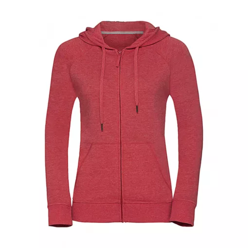 Női kapucnis hosszú ujjú pulóver Russell Europe Ladies' HD Zipped Hood Sweat M, Piros marl