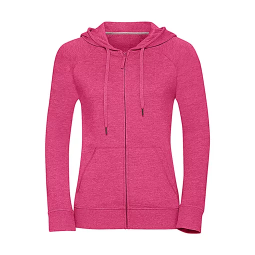 Női kapucnis hosszú ujjú pulóver Russell Europe Ladies' HD Zipped Hood Sweat M, Rózsaszín marl