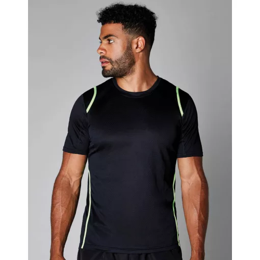 Férfi rövid ujjú póló Kustom Kit Regular Fit Cooltex Contrast Tee L, Fekete/Aranysárga
