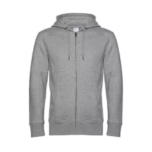 Férfi kapucnis hosszú ujjú pulóver B and C KING Zipped Hooded 2XL, Heather szürke