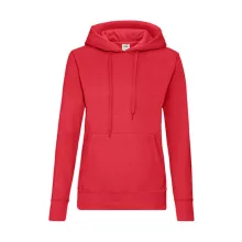Női Pulóver Kapucnis Hosszú ujjú Fruit of the Loom Classic Hooded Sweat Lady-Fit   Piros   ures