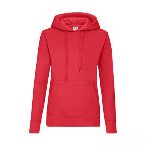 Női Pulóver Kapucnis Hosszú ujjú Fruit of the Loom Classic Hooded Sweat Lady-Fit   Piros   ures