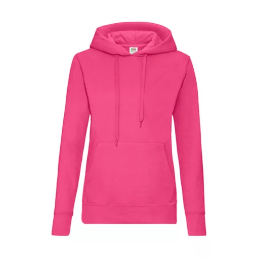 Női Pulóver Kapucnis Hosszú ujjú Fruit of the Loom Classic Hooded Sweat Lady-Fit   Fuchsia   ur